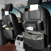 Car Seat Back Organizer with Kick Mat – PU Leather Multi-Pocket Backseat Storage Bag with Cup Holder for Travel & Universal Vehicle Use | OOLVS