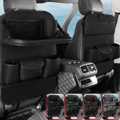1pc Leather Car Backseat Organizer with Foldable Tray – Kick Mat, Tablet Holder & Multi-Pocket Storage for SUV, Truck, Sedan  | OOLVS