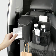 Car Backseat Organizer with Tissue Box – Multi-Pocket Premium PU Leather Hanging Storage for Universal Vehicle Travel Accessories