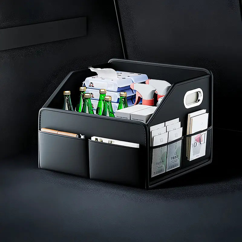 Car Trunk Organizer Storage Box PU Leather Vehicle Folding Collapsible Cargo Boot Organiser Box For SUV MPV Auto Seat Back Box