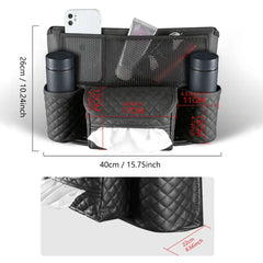 Diamond Grid Faux Leather Seat-Gap Organizer – Large Capacity Purse & Console Double-sided Storage Bag Between Seats with Tissue Pockets & Phone Holder | OOLVS