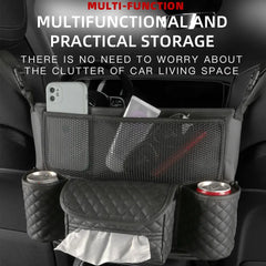 Diamond Grid Faux Leather Seat-Gap Organizer – Large Capacity Purse & Console Double-sided Storage Bag Between Seats with Tissue Pockets & Phone Holder | OOLVS