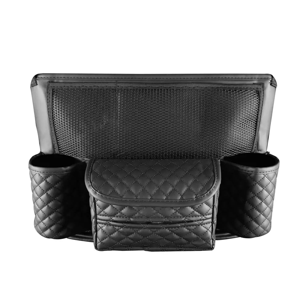 Diamond Grid Faux Leather Seat-Gap Organizer – Large Capacity Purse & Console Double-sided Storage Bag Between Seats with Tissue Pockets & Phone Holder | OOLVS