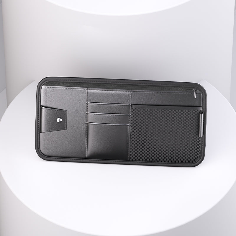 منظم واقي الشمس متعدد الجيوب للسيارات وسيارات الدفع الرباعي والشاحنات - مقاس عالمي مع فتحات للنظارات الشمسية والبطاقات | OOLVS