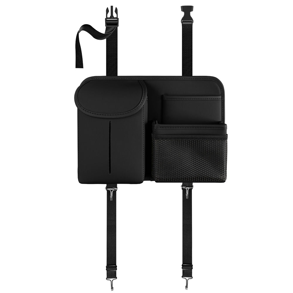 Premium PU Leather Backseat Car Organizer – Multi-Pocket Storage with Tissue Box & Hooks for Road Trips | OOLVS