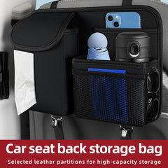 Premium PU Leather Backseat Car Organizer – Multi-Pocket Storage with Tissue Box & Hooks for Road Trips | OOLVS