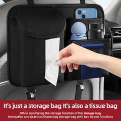 Organizer Mobil Multifungsi untuk Jok Belakang dengan Kotak Tisu & Pengait – Tas Penyimpanan Jok Belakang untuk Perjalanan Jauh | Hitam