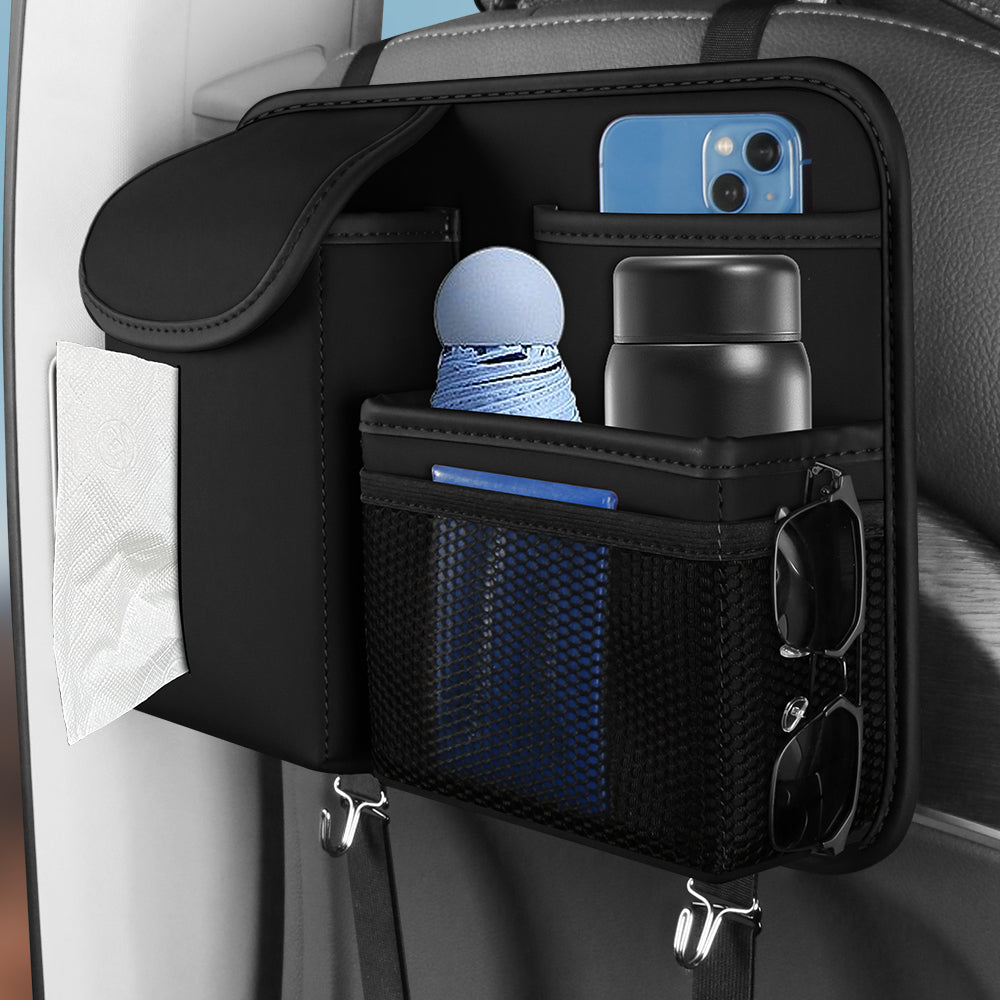 Organizer Mobil Multifungsi untuk Jok Belakang dengan Kotak Tisu & Pengait – Tas Penyimpanan Jok Belakang untuk Perjalanan Jauh | Hitam