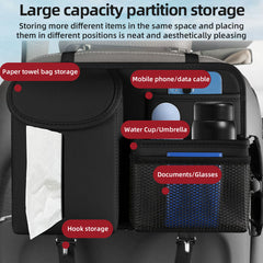 Organizer Mobil Multifungsi untuk Jok Belakang dengan Kotak Tisu & Pengait – Tas Penyimpanan Jok Belakang untuk Perjalanan Jauh | Hitam