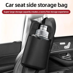 PU Leather Car Seat Side Organizer – Hanging Storage Bag with Tissue & Bottle Holder, Mesh Pocket for Phone & Pens | OOLVS
