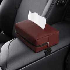 PU Leather Car Tissue Holder – Small Hanging Napkin Box with Elastic Band, Universal Fit for Sun Visor & Armrest | OOLVS