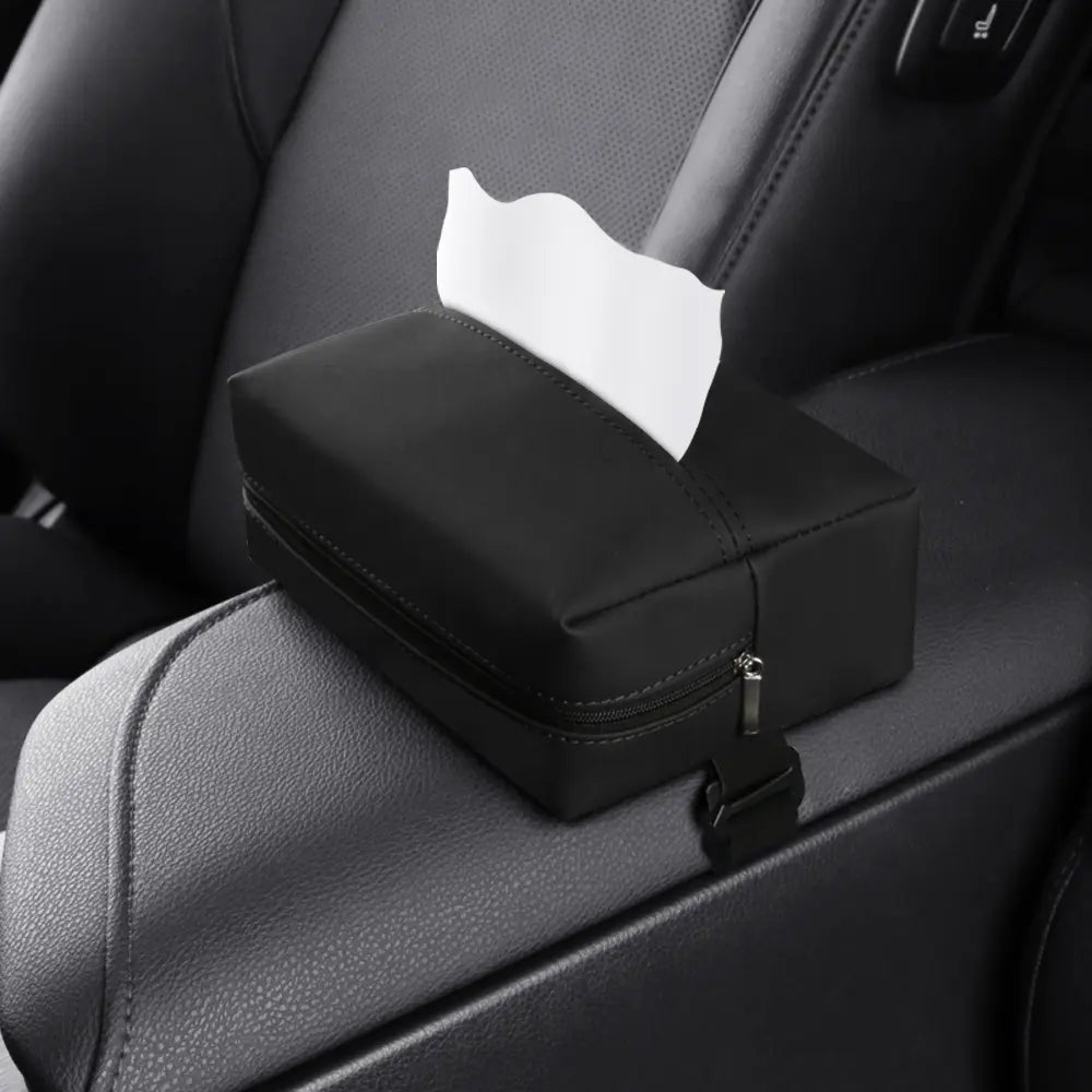 PU Leather Car Tissue Holder – Small Hanging Napkin Box with Elastic Band, Universal Fit for Sun Visor & Armrest | OOLVS