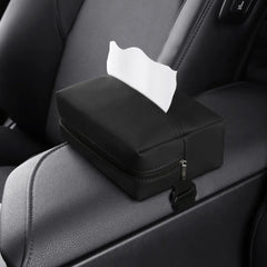 PU Leather Car Tissue Holder – Small Hanging Napkin Box with Elastic Band, Universal Fit for Sun Visor & Armrest | OOLVS
