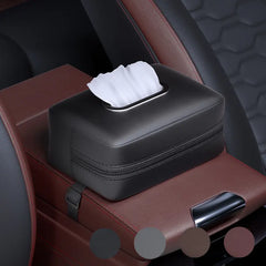 PU Leather Car Tissue Holder with Silver Arc Opening – Backseat Napkin Box Cover Fits 120 Tissues, Auto Interior Organizer | OOLVS
