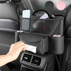 Pebbled Faux Leather Seat-Gap Organizer – Large Capacity Purse & Console Bag Between Seats with Tissue Pockets & Phone Holder | OOLVS