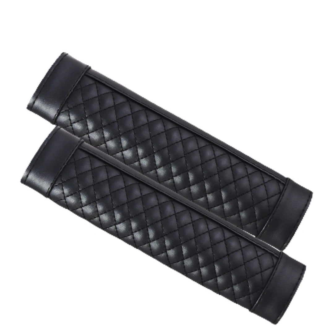 1 Pair Plaid Design Soft Leather Car Seat Belt Cover Pads | Breathable Shoulder for All Seasons | Universal Fit for Kids & Adults - OOLVS