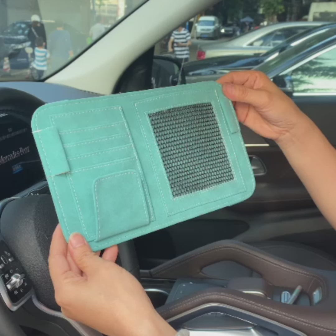 Suede Faux Leather Sun Visor Organizer – Multi-Pocket PU Leather & Suede Card, Document & Sunglasses Holder for Car, SUV & Truck | OOLVS