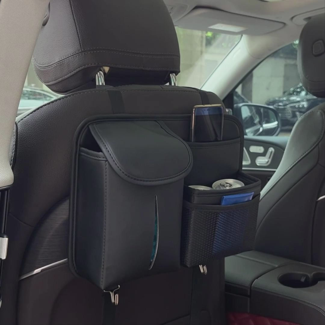 Organizer Mobil Multifungsi untuk Jok Belakang dengan Kotak Tisu & Pengait – Tas Penyimpanan Jok Belakang untuk Perjalanan Jauh | Hitam